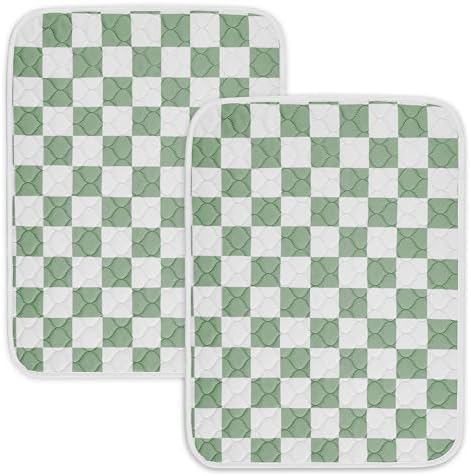 2 Pack Sage Green Checkered Washable Pee Pads for Dogs, Checkered Reusable Dog Pee Pads, for Puppy Playpen, Crate, Whelping Box, Potty Training, Cute Aesthetic Absorbency, Leak-Proof Non-Slip