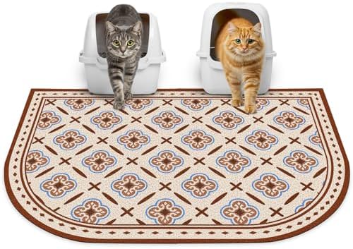 Glittme 33"X22" Arch Shape Cat Litter Mat Trapping Pad Soft Loop-Mesh Litter Box Mat Easy to Clean & Non-Slip Waterproof & Less Waste,Red Brown