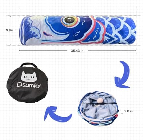 Cat Tunnel for Indoor Cats Interactive, Collapsible Tube for Cats Kittens Rabbits Puppies Crinkle Pop Up,10'' Dia, 36'' L,Blue
