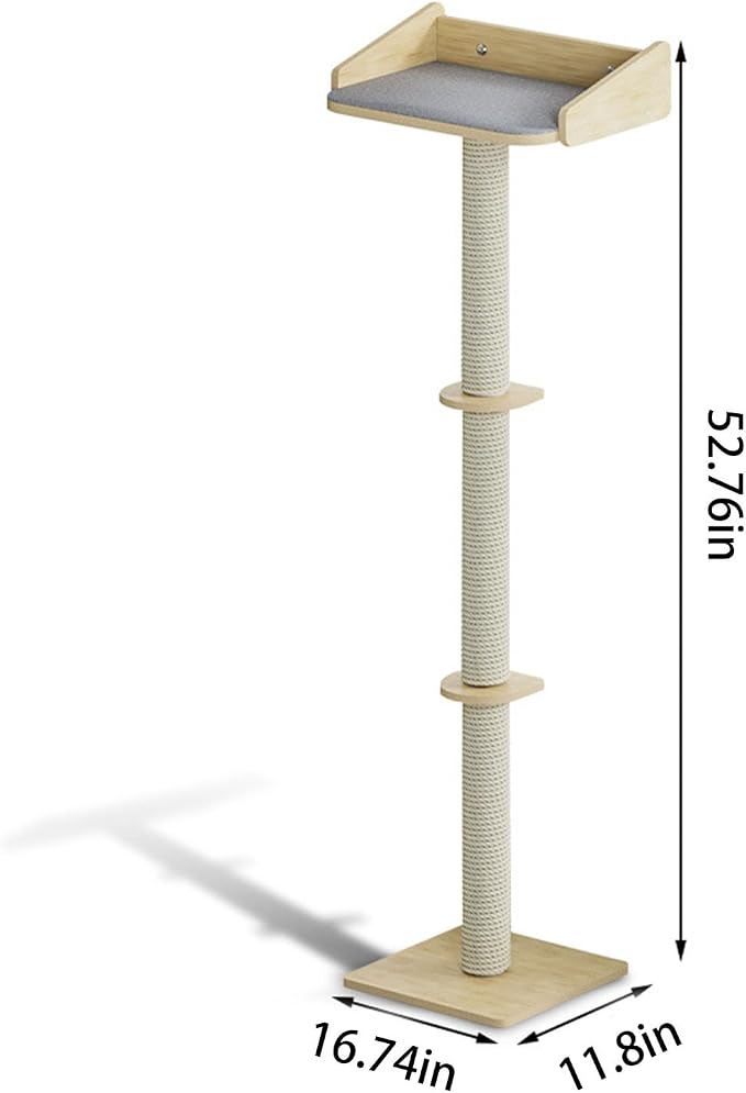 52.7'' Cat Tree Window Sill Perch with Tall Vertical Scratching Post Height-Adjustable Indoor Hammock Bed for Large Cats Drill-Free Suction Cup Climbing Tree Tower for Sunbathing & Bird Watching