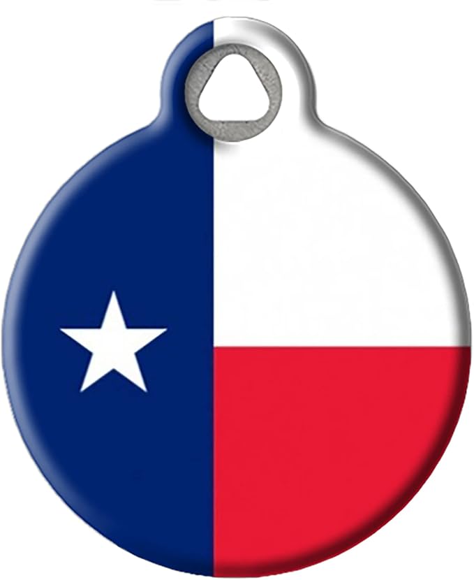 Texas Lone Star Personalized State Flag Pet ID Tag for Dogs and Cats, Silent Dog Tag with Customized Identification Information - Large 1.25" Diameter