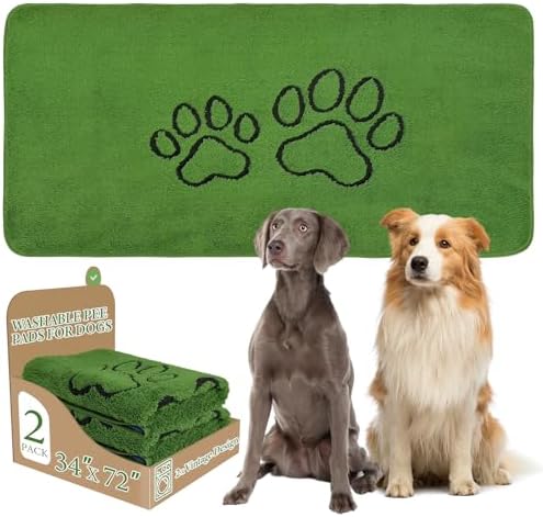 Homimp Washable Pee Pads for Dogs, 2 Pack Super Absorbent Reusable Puppy Pads,Green Long Wool Fake Grass for Potty Training, Upgrade Non-Slip and Leak-Proof,Floor,Couch,Bed and Crate,Green 34"×72"