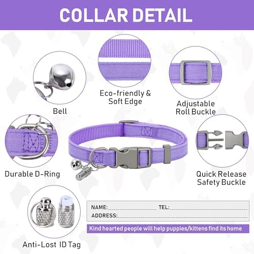 GAMUDA Small Pet Harness Collar and Leash Set, Step in No Chock No Pull Linen Fabric Soft Mesh Dog Vest Harnesses Reflective for Dogs Puppy Cats Kitten Rabbit (Purple, S)