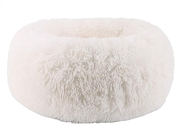 Modern Soft Plush Round Pet Bed for Cats or Small Dogs, Mini Medium Sized Dog Cat Bed Self Warming Autumn Winter Indoor Snooze Sleeping Cozy Kitty Teddy Kennel (24'' D x 8'' H, White)