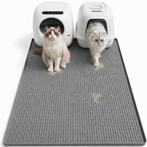 Cat Litter Mat 40"x28", Silicone Waterproof Litter Box Mat, Non-Slip Litter Trapping Mat for Cats, Easy Clean Foldable, Dark Gray