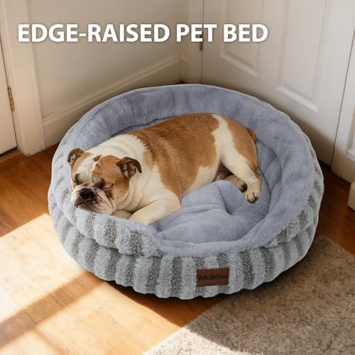 Washable Round Cat Bed Puppy Bed, Soft Corduroy Fleece Pet Bed