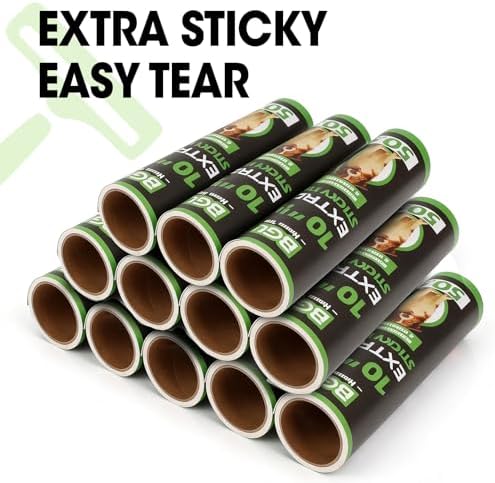 10 Inch Lint Roller Refills, 12 Rolls 600 Sheets Large Lint Rollers for Pet Hair Extra Sticky, Easily Remove Carpets, Clothes, Couch and Curtains Dust (Not Include Lint Roller Handle)