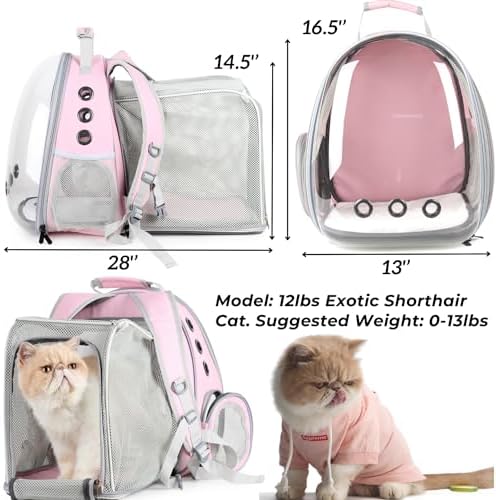 Lollimeow Cat Carrier Backpack, Expandable Bubble Pet Carrier for Cats and Small Dogs, Airline Approved Travel Backpack for Hiking, Walking & Outdoor Adventures - Supports up to 14 lbs