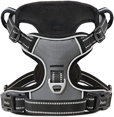 HEELE Dog Harness, No Pull Adjustable Padded Reflective Harness for Small Medium Large Dogs with Handle for Walking Training, Grey, XL
