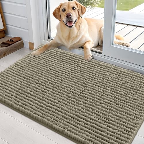 OLANLY Dog Door Mat for Muddy Paws 36x24, Extra Absorbent Chenille Mud Mat