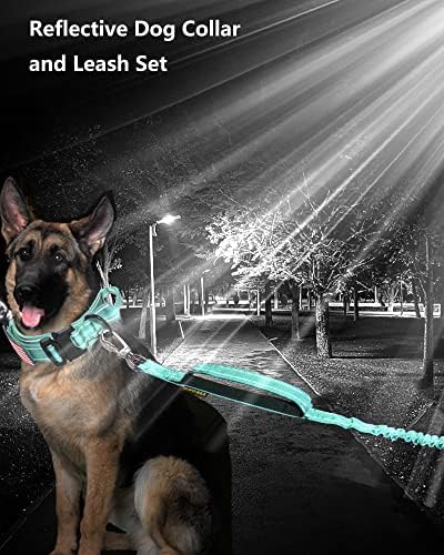 AUBELL Reflective Tactical Heavy Duty Dog Leash and Collar Set,Teal XL