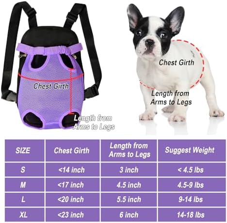FEimaX Dog Carrier Backpack Pet Legs Out Front Cat Travel Bag, Adjustable Puppy Backpacks Carriers Hands-Free for Small Medium Dogs Cats Hiking Traveling Camping Daily Walking