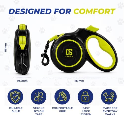 Retractable Dog Leash, 16 ft, Reflective Stitching, Up to 66 lbs