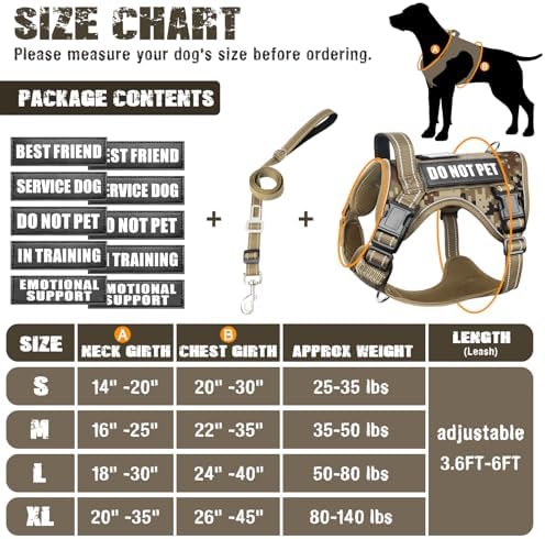 Tactical Dog Harness and Leash Set with 10 Patches for Large Dogs
