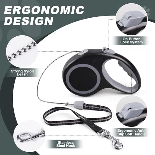 Retractable Dog Leash, 20 FT Dog Walking Leash for Small Medium Dogs up to 44 lbs, Heavy Duty No Tangle (Black)