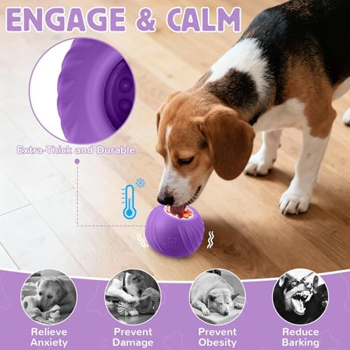 Long-Lasting Dog Lick Toy, Wobbly Dog Enrichment Lick Bowl to Keep Dogs Busy, Interactive Stuffable Dog Treat Feeder for Boredom, Silicone Treat Dispensing Chew Toy(Purple,L)