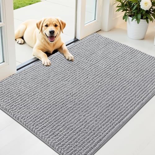 OLANLY Dog Door Mat for Muddy Paws 44x32, Extra Absorbent Chenille Mud Mat