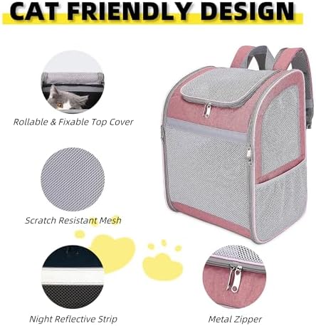 Cat Backpack Carrier - Large Space, Breathable Mesh, Anti-Scratch, Reflective Strip - Foldable Pet Carrier for Travel, Hiking & Outdoor Activities - Fits Cats & Small Dogs (Pink, X-Large)