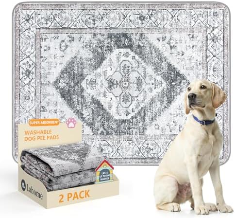 Lahome Reusable Washable Puppy Pads - 2 Pack Super Absorbent & Waterproof Dog Training Mats for Potty, Crate and Floor - Leakproof Pee Pads with Non-Slip Backing (Gray, 36"x48")