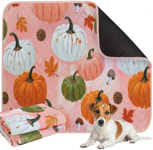 IEUUMLER Washable Pee Pads for Dogs, 2 Pack Pumpkin Pattern Reusable Waterproof Puppy Potty Pads, Non-Slip Absorbent Pet Training Pads for Playpen Crate Bed EU016 Pink Pumpkin, 30x20