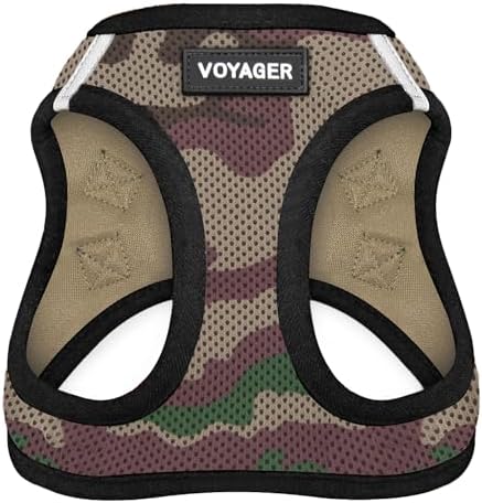 Best Pet Supplies Voyager Step-in Air Harness - All Weather Mesh, Reflective, No Pull Harness for Dogs, Cats - Secure with Hook & Loop Fastener, Buckle, Double D-Rings - Army/Black Trim, L