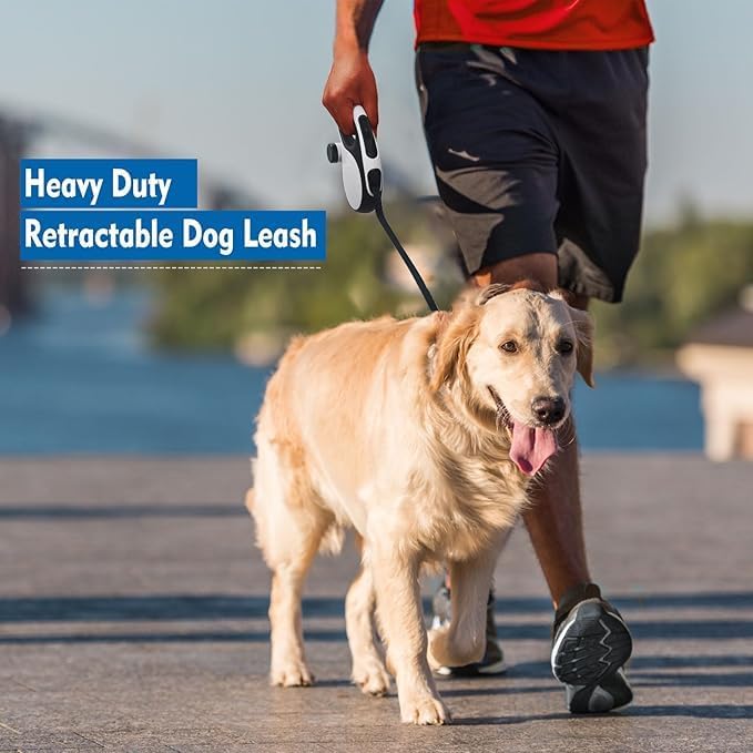 Retractable Dog Leash, 16 ft Tangle-Free 360° Design, Heavy Duty Nylon Lead, One-Hand Brake & Lock for Quick Control, Anti-Slip Comfort Handle Pet Walking Leash for Dogs, Poop Bag Dispenser