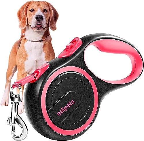 Retractable Extendable Dog Leash, 3, 5 and 8 Metres, Flexible Tape for Training and Walking, with Lock and Brake, Design and Comfortable Grip (8 Metres, Pink)