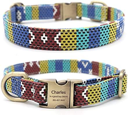 Customized Nylon Dog Collar, Personalized Dog Collar Engraved with Name and Phone Number,Adjustable ID Dog Collar with Quick-Release Buckle-(Speckle-Blue,S)