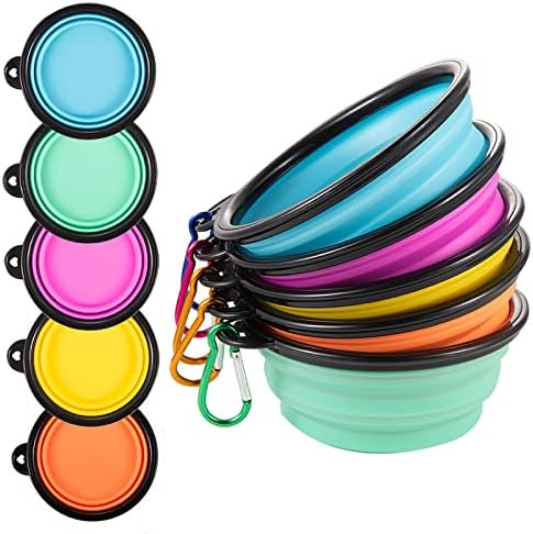 Collapsible Dog Bowls, Travel Dog Cat Water Bowl Portable Foldable Food Dishes with Carabiner Clip for Traveling, Hiking, Walking (Pack of 5)