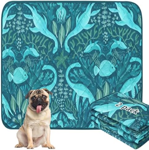 BVAGSS Washable Pee Pads for Dogs, 2 Pack Reusable Leakproof Puppy Wee Wee Pad, Non-Slip Waterproof Pet Training Pads, Super Absorbent Whelping Pads XH081 (Dino Green, 36X24 Inch (Pack of 2))