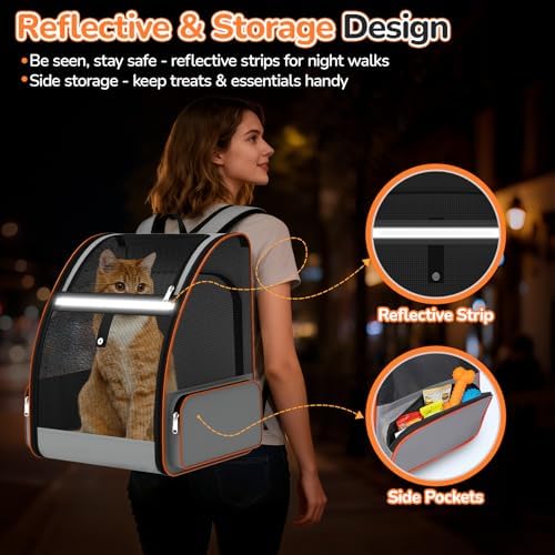 Cat Backpack Carrier Expandable for Outdoor - Foldable Cat Backpack with Breathable Mesh for Small Dog Puppy Kitten Up to 15 lbs - Soft Sided Pet Carrier for Travel Hiking Camping (Gray)