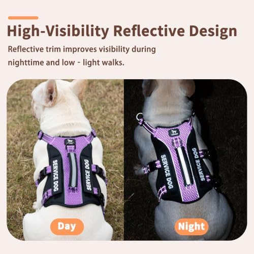 Huntboo Service Dog Vest Harness, Escape Proof Harness with 6 Patches, No-Pull, Reflective Harness with Handle, Adjustable for Small to Large Dogs, for Training and Hiking (Lavender Purple, XS)