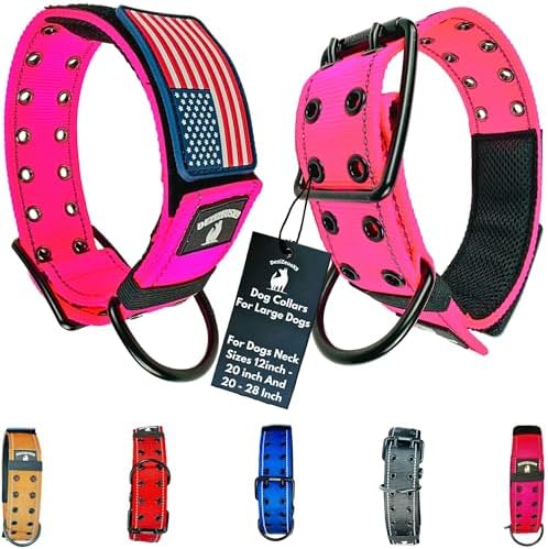 Dog Collars for Large Dogs - 2 inch Wide Dog Collar for Large Dogs Personalized Dog Collar with Metal Buckle American Flag Patch Name Plate Padded Dog Collar for Extra Large Dogs Male Female K9