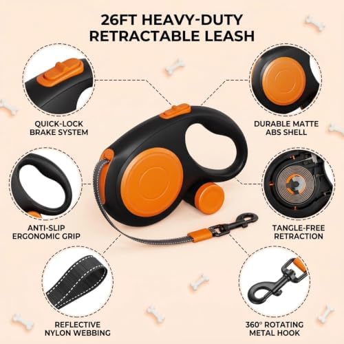 30FT Dual Retractable Dog Leash Leash for 2 Large Dogs - Tangle Free