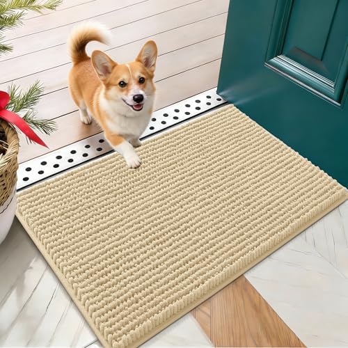 OLANLY Dog Door Mat for Muddy Paws 24x16, Extra Absorbent Chenille Mud Mat