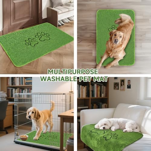 Homimp Washable Pee Pads for Dogs, 6 Pack Super Absorbent Reusable Puppy Pads, Green Long Wool Fake Grass for Potty Training, Upgrade Non-Slip and Leak-Proof,Floor, Couch, Bed, and Crate,Green 18"×24"