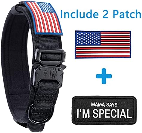 Tactical Dog Collar with USA American Flag - Military Dog Collar Thick with Handle - Heavy Duty Nylon K9 Collar Adjustable Metal Buckle for Medium Large Dogs M Chew Proof with 2 Patches