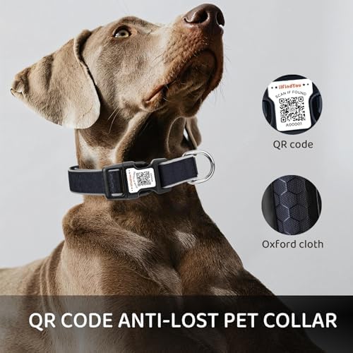 Personalized Dog Collar with QR Code Dog Tag, Oxford Black S