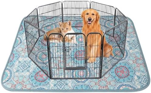 IEUUMLER Washable Pee Pads for Dogs, 1 Pack Non-Slip & Waterproof Pack Whelping Pad, Reusable Washable Puppy Potty Training Pad with Fast Absorbent for Playpen EU007 (Green Medallion, 63"X63"-1pcs)
