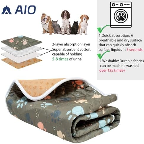 AIO Pet Urine pad Washable Pee Pads for Dogs Anti-Slip Waterproof 2-Pack Reusable Puppy Pads for Potty Training Heavy Absorbency Prevent Leakage Reusable Training Dog Pads 27.6*39.37inch Brown Claws