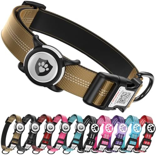 Waterproof AirTag Dog Collar with QR Code Dog Tag, Champagne M