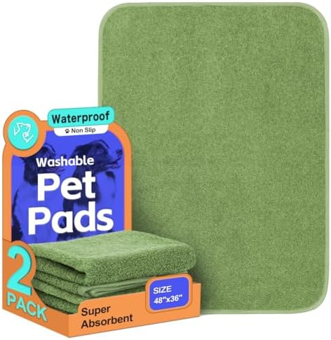 Washable Pee Pads for Dogs, Extra Large Reusable Dog Pee Pad, Waterproof Pet Mat, Dog Playpen Mats for Puppy Training Whelping Playpen Pads, Green, 48x36 inch