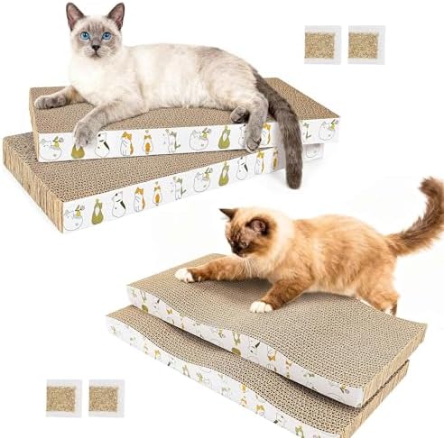 PatiencET Cat Scratcher Cardboard Pads, 4-Pack Mixed Flat and Wavy