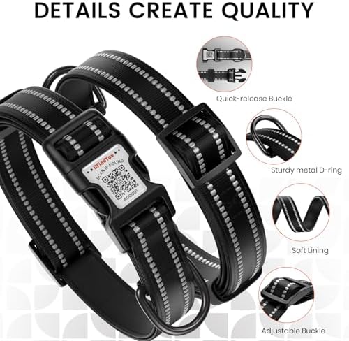 Personalized Dog Collar with QR Code Dog Tag, Black 05 S