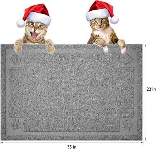 UPSKY Large Cat Litter Mat Trapper 35"×23", Waterproof, Non-Slip, Gray