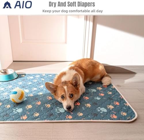 AIO Pet Urine pad Washable Pee Pads for Dogs Anti-Slip Waterproof 2-Pack Reusable Puppy Pads for Potty Training Heavy Absorbency Prevent Leakage Reusable Training Dog Pads 19.7*27.6inch Blue Claws