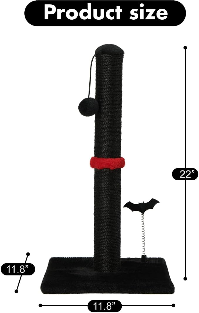 MECOOL Cat Scratching Post Premium Sisal Scratch Posts with Hanging Ball Vertical Scratcher for Indoor Cats and Kittens,Black