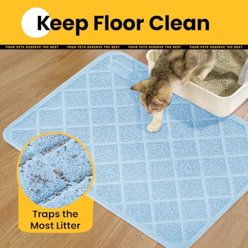 Conlun Cat Litter Mat Litter Trapping Mat, Premium Durable PVC Grid Mesh with Scatter Control, Non-Slip, Less Waste Cat Litter Box Mat, Soft on Kitty’s Paws, Urine Waterproof, 24" x 17" Light Blue