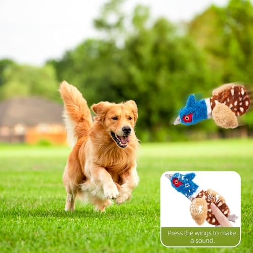Stuffing-Free Bird Dog Toy, Plush Squeaky Dog Toy with 4 Squeakers and Crinkle Wings, Hollow Body No-Stuffing Design for Small Medium Dogs