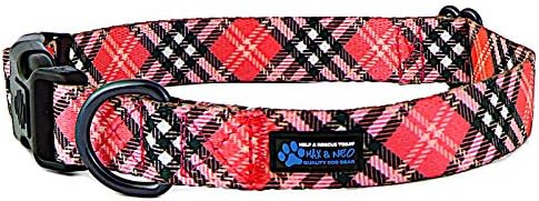 Max and Neo Plaid Pattern NEO Dog Collar - We Donate a Collar to a Dog Rescue for Every Collar Sold (Red, Large)